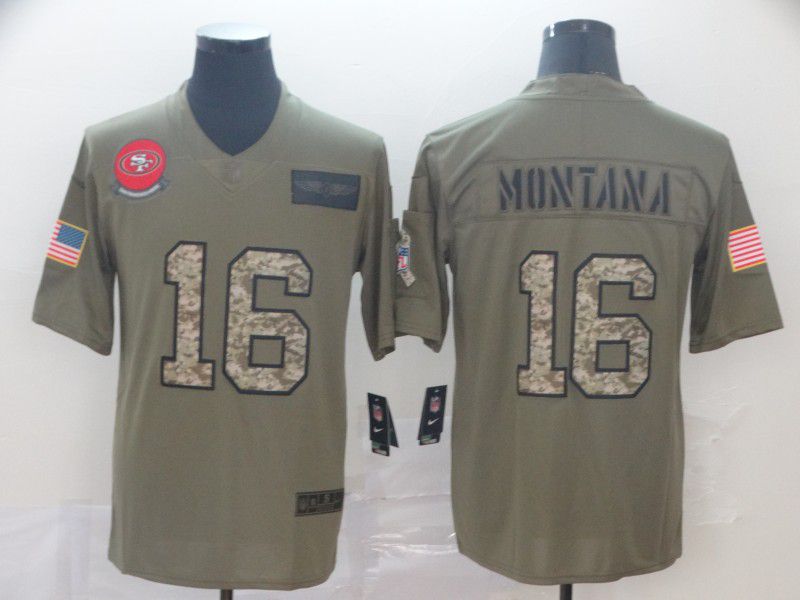 Men San Francisco 49ers #16 Montana Nike 2019 Olive Camo Salute to Service Limited NFL Jerseys